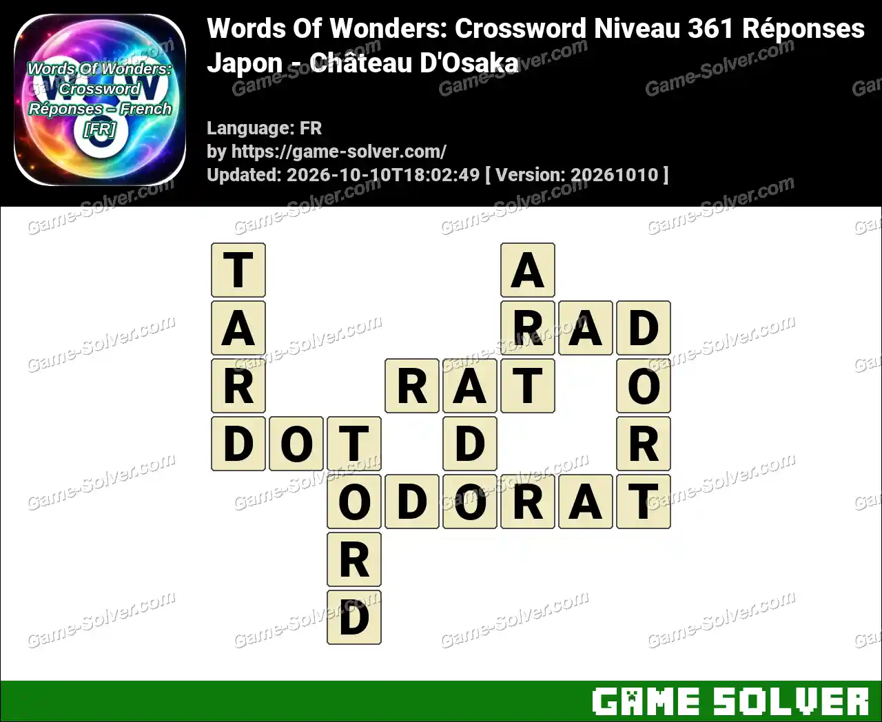 Words Of Wonders: Crossword Niveau 361 Réponses – Japon – Château D’Osaka